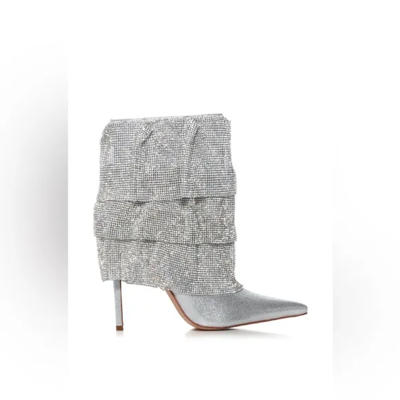 NWT Azalea Wang Chilton Chainmail Draped Booties Silver Size 7