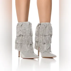 NWT Azalea Wang Chilton Chainmail Draped Booties Silver Size 7