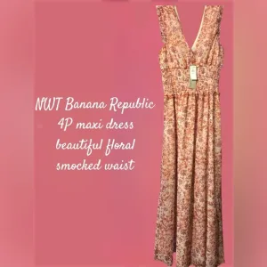NWT Banana Republic 4P floral, smocked waist maxi dress, lined with double slits