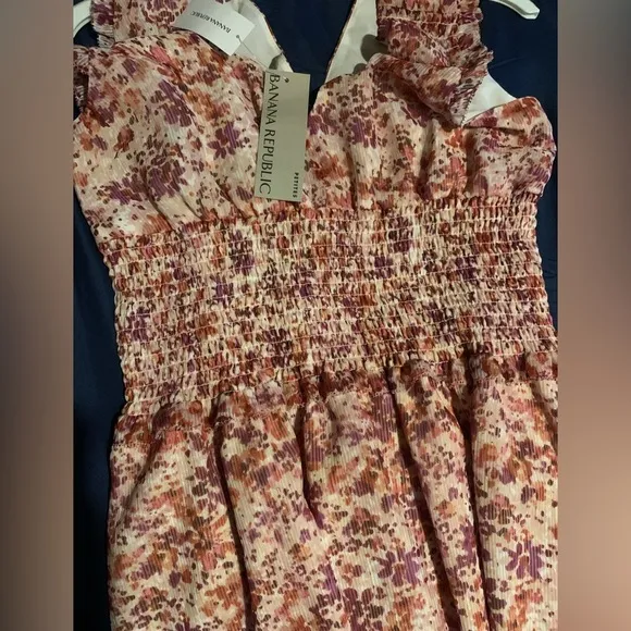 NWT Banana Republic 4P floral, smocked waist maxi dress, lined with double slits