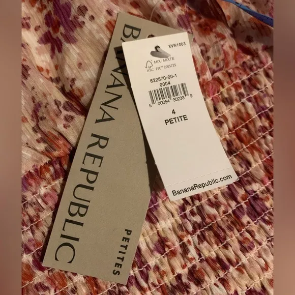 NWT Banana Republic 4P floral, smocked waist maxi dress, lined with double slits