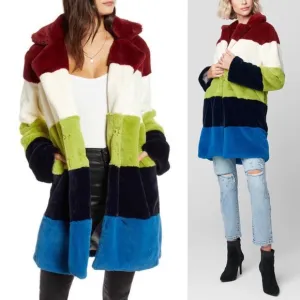 NWT Blank NYC Super Nova Oversized Plush Faux Fur Striped Teddy Coat Jacket Boho