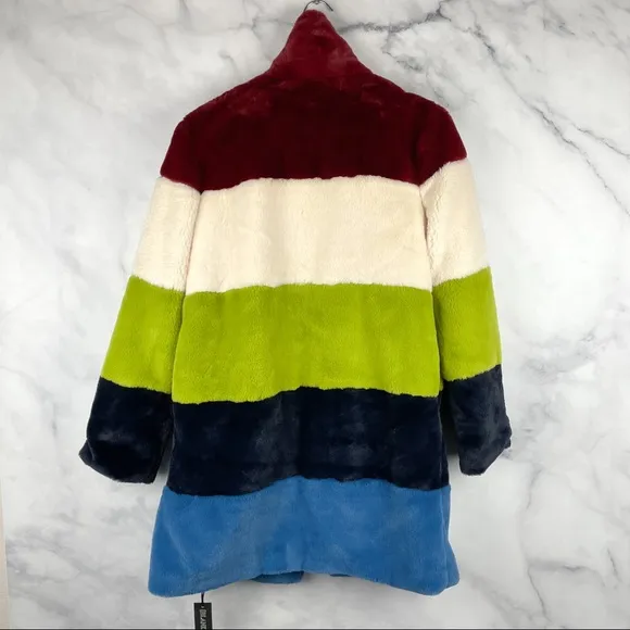 NWT Blank NYC Super Nova Oversized Plush Faux Fur Striped Teddy Coat Jacket Boho