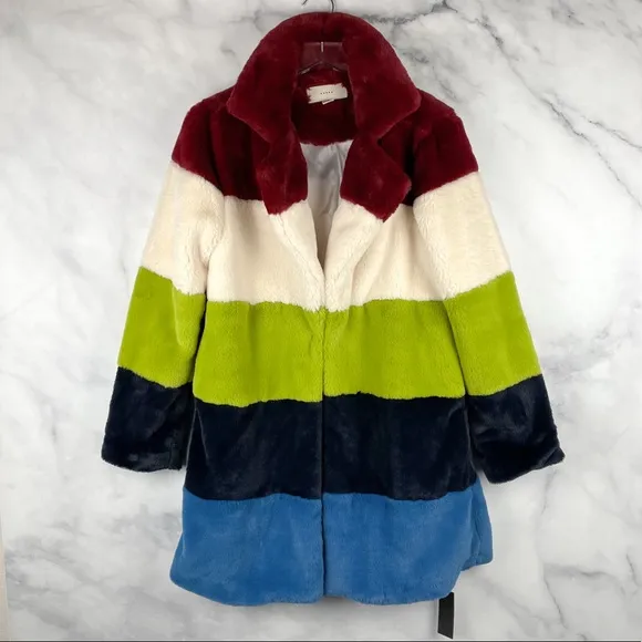 NWT Blank NYC Super Nova Oversized Plush Faux Fur Striped Teddy Coat Jacket Boho