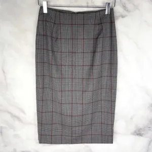 NWT Brooks Brothers Red Fleece Wool Glen Plaid Midi Pencil Skirt Career Gray 0