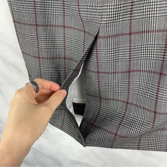 NWT Brooks Brothers Red Fleece Wool Glen Plaid Midi Pencil Skirt Career Gray 0