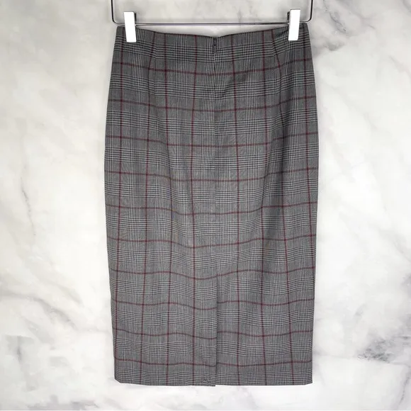 NWT Brooks Brothers Red Fleece Wool Glen Plaid Midi Pencil Skirt Career Gray 0