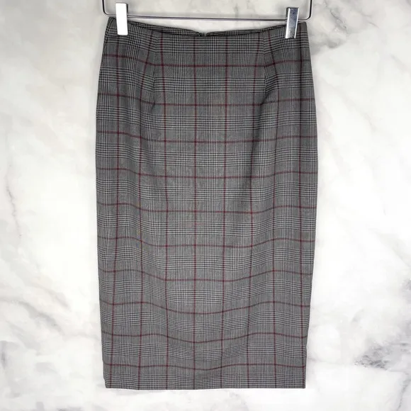 NWT Brooks Brothers Red Fleece Wool Glen Plaid Midi Pencil Skirt Career Gray 0