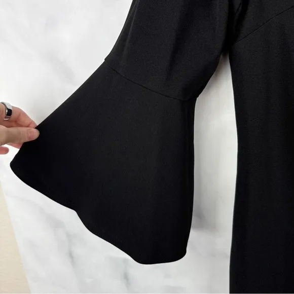 NWT Calvin Klein Bell Sleeve Knee Length Sheath Dress Minimalist Chic Black 14