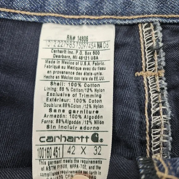 NWT Carhartt FR Relaxed Fit Jeans Flame Resistant, HRC3, NFPA 70E, NFPA211 42×32
