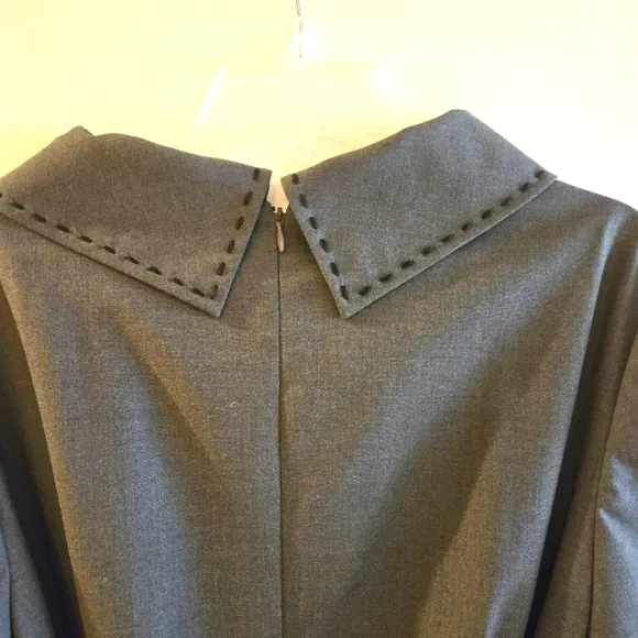 NWT, Charcoal Grey Tahari Sheath Dress, Unique Collar, Belted, Size 16