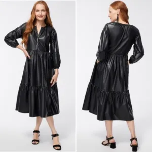 NWT Chico’s Pleather Faux Leather Tiered Midi Dress Black Size 8 Medium