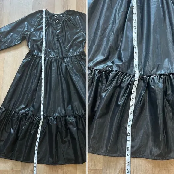 NWT Chico’s Pleather Faux Leather Tiered Midi Dress Black Size 8 Medium