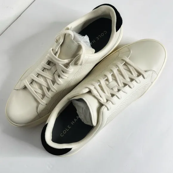 NWT Cole Haan Mens Grand Cross Court Sneakers Perforated Leather Ivory Black 11