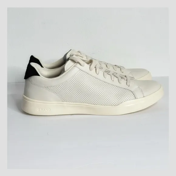 NWT Cole Haan Mens Grand Cross Court Sneakers Perforated Leather Ivory Black 11