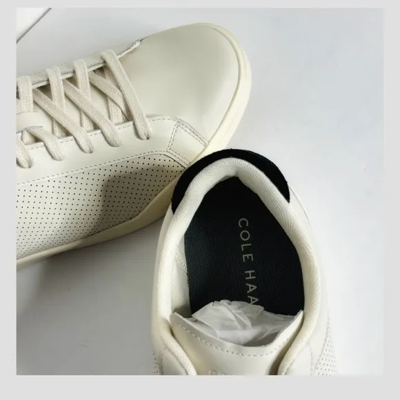NWT Cole Haan Mens Grand Cross Court Sneakers Perforated Leather Ivory Black 11