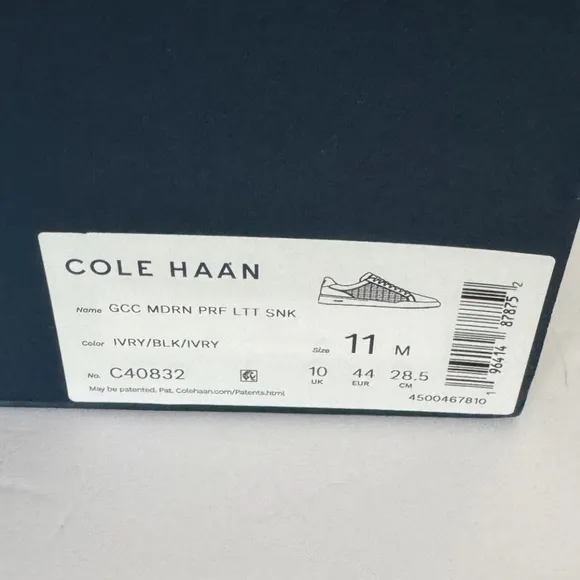 NWT Cole Haan Mens Grand Cross Court Sneakers Perforated Leather Ivory Black 11