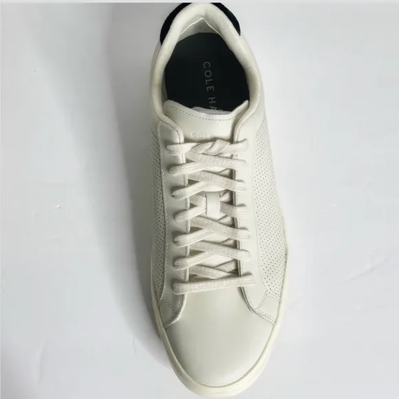 NWT Cole Haan Mens Grand Cross Court Sneakers Perforated Leather Ivory Black 11