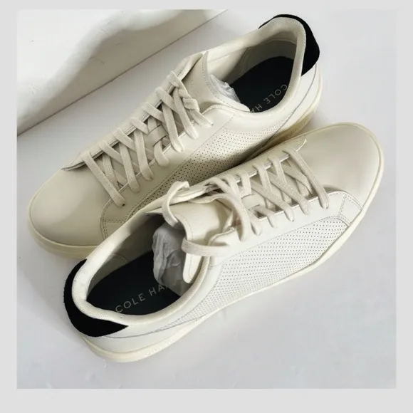 NWT Cole Haan Mens Grand Cross Court Sneakers Perforated Leather Ivory Black 11