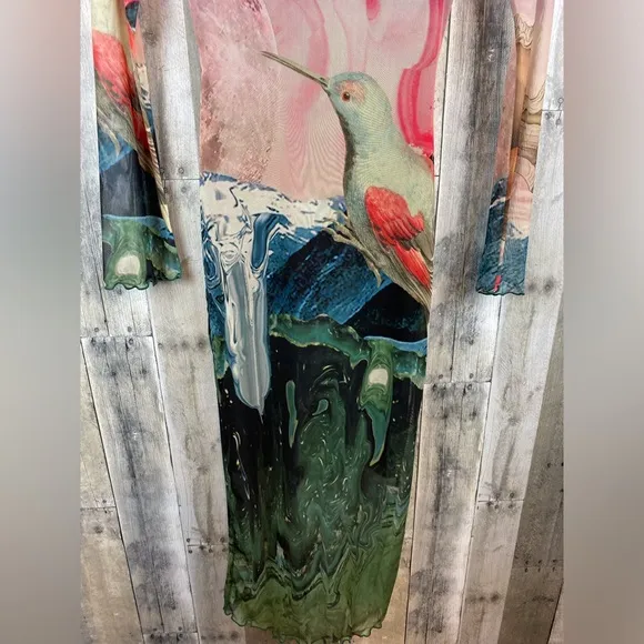 NWT Desigual Slim Fantasy Tulle Midi Dress in Multicolor Size Medium.