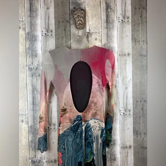 NWT Desigual Slim Fantasy Tulle Midi Dress in Multicolor Size Medium.