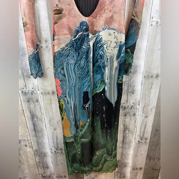 NWT Desigual Slim Fantasy Tulle Midi Dress in Multicolor Size Medium.