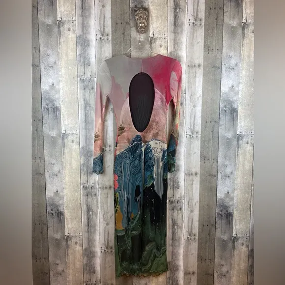 NWT Desigual Slim Fantasy Tulle Midi Dress in Multicolor Size Medium.