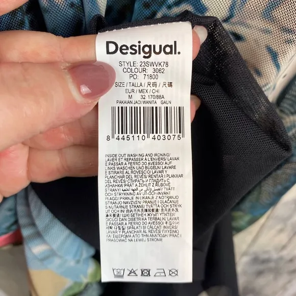 NWT Desigual Slim Fantasy Tulle Midi Dress in Multicolor Size Medium.
