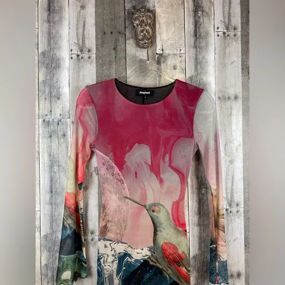 NWT Desigual Slim Fantasy Tulle Midi Dress in Multicolor Size Medium.