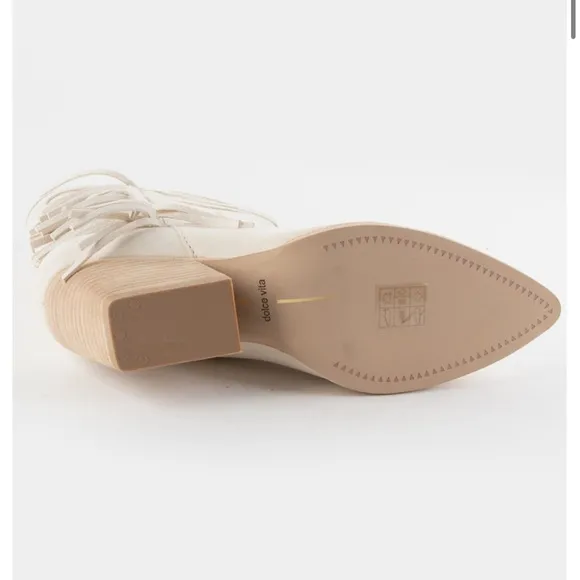 NWT Dolce Vita Liona Ivory Fringe Leather Heeled Cowboy Boots - 7.5