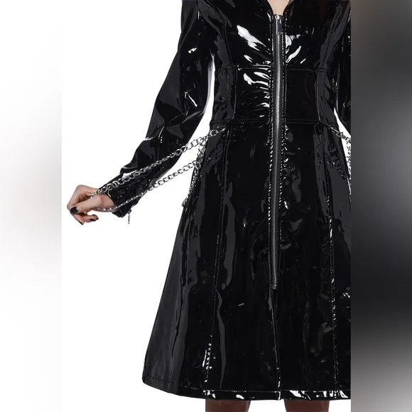 NWT Dolls Kill Widow Temptress Triumph Black Faux Patent PU Trench Coat XS