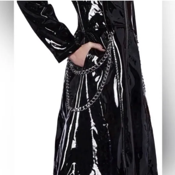 NWT Dolls Kill Widow Temptress Triumph Black Faux Patent PU Trench Coat XS