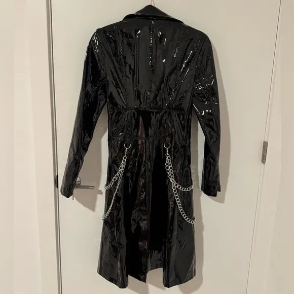 NWT Dolls Kill Widow Temptress Triumph Black Faux Patent PU Trench Coat XS