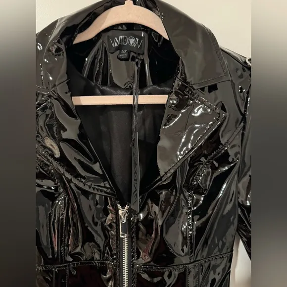 NWT Dolls Kill Widow Temptress Triumph Black Faux Patent PU Trench Coat XS