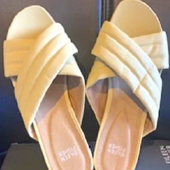 NWT Eileen Fisher Key Nappa Leather Slide Elevated Sandals Yellow Shoes Sz:9