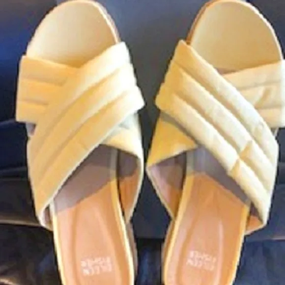NWT Eileen Fisher Key Nappa Leather Slide Elevated Sandals Yellow Shoes Sz:9