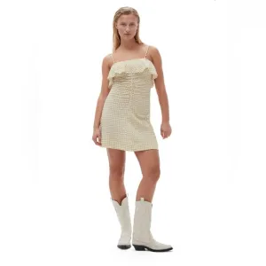 NWT GANNI Seesucker Adjustable Strap Mini Dress in Pale Khaki Gingham