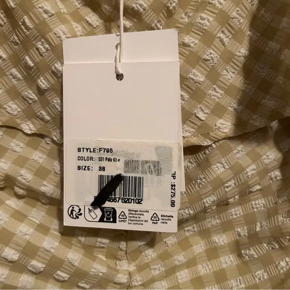 NWT GANNI Seesucker Adjustable Strap Mini Dress in Pale Khaki Gingham