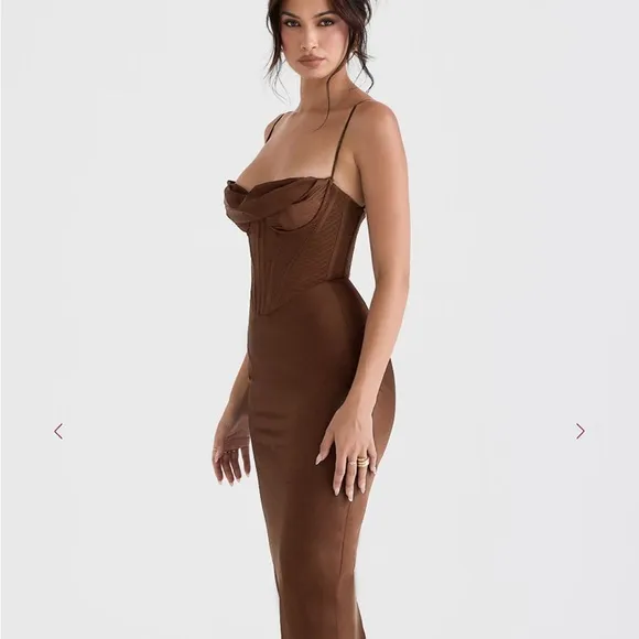 NWT House of CB - CHARMAINE Chocolate Corset Maxi slip dress NWT Size L  $285