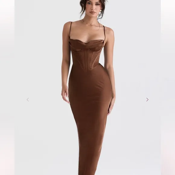NWT House of CB - CHARMAINE Chocolate Corset Maxi slip dress NWT Size L  $285