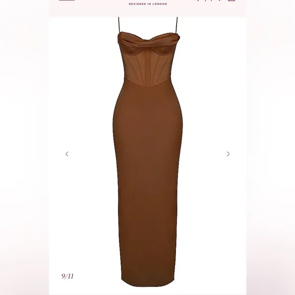 NWT House of CB - CHARMAINE Chocolate Corset Maxi slip dress NWT Size L  $285