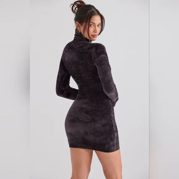 NWT House of CB Taya Charcoal Chenille Long Sleeve Turtleneck Mini‎ Dress M