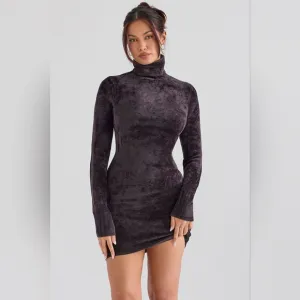 NWT House of CB Taya Charcoal Chenille Long Sleeve Turtleneck Mini‎ Dress M