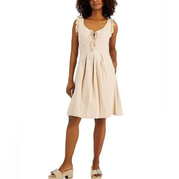 NWT- INC - TIE DETAIL KNEE-LENGTH FIT &amp; FLARE DRESS- size 14