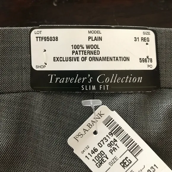 NWT Jos A Bank Gray Traveler Slim Fit Dress Pants Size 31R