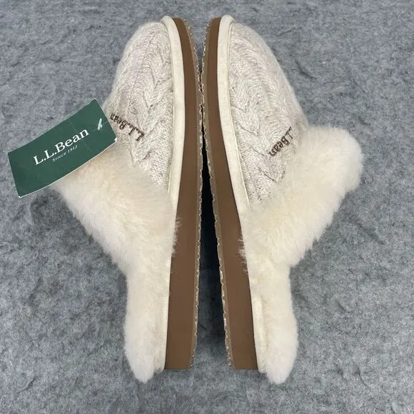 NWT L. L. Bean Women's 7 Med Australian Lamb Fur Cozy Knit House Slippers Warm