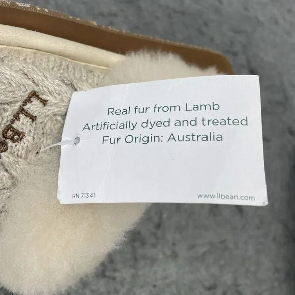 NWT L. L. Bean Women's 7 Med Australian Lamb Fur Cozy Knit House Slippers Warm