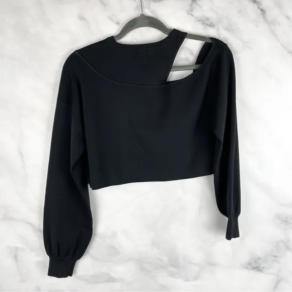 NWT Michael Costello X Revolve Asym Shoulder Cut Out Dolman Crop Sweater Black L