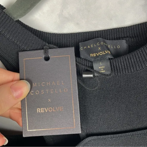 NWT Michael Costello X Revolve Asym Shoulder Cut Out Dolman Crop Sweater Black L