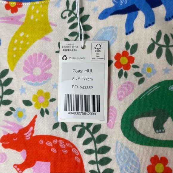 NWT Mini Boden Girls 6-7 Years Vanilla Pod Dinosaurs Relaxed Jersey Dress